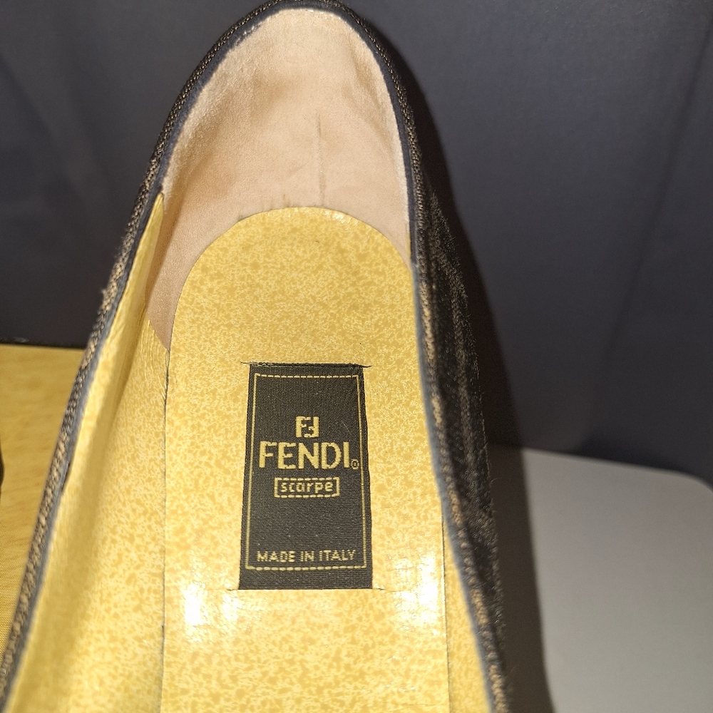 Fendi Shoes & Box Vintage Heel Print Fabric Size 8 #642543 Y2K 90's - Picture 13 of 16
